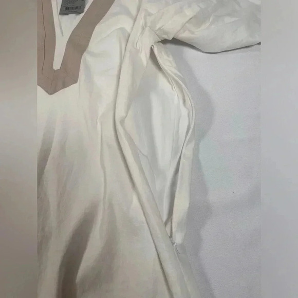 Preston & York White Midi Linen Dress w/ Tan Ribbon Hem - Picture 8 of 11